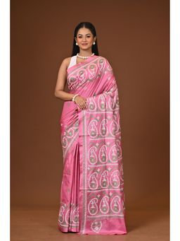 Ramshyam Collection - Pink Blended Silk Kantha Saree with Unstitched Blouse