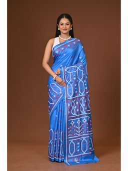 Ramshyam Collection - Blue Blended Silk Kantha Saree with Unstitched Blouse