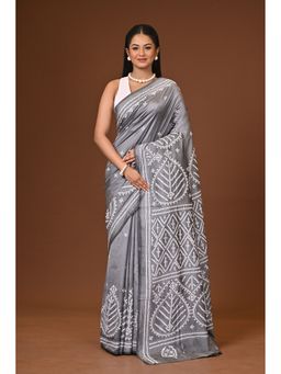 Ramshyam Collection - Grey Blended Silk Kantha Saree with Unstitched Blouse
