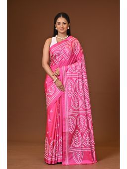 Ramshyam Collection - Pink Blended Silk Kantha Saree with Unstitched Blouse