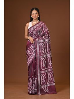 Ramshyam Collection - Maroon Blended Silk Kantha Saree with Unstitched Blouse
