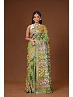 Ramshyam Collection - Green Blended Silk Kantha Saree with Unstitched Blouse