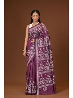 Ramshyam Collection - Wine Blended Silk Kantha Saree with Unstitched Blouse