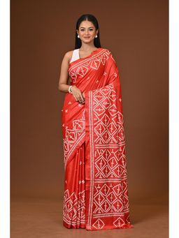 Ramshyam Collection - Red Blended Silk Kantha Saree with Unstitched Blouse