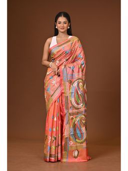 Ramshyam Collection - Peach Blended Silk Kantha Saree with Unstitched Blouse