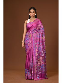 Ramshyam Collection - Purple Blended Silk Kantha Saree with Unstitched Blouse