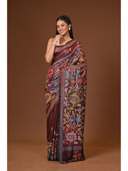 Ramshyam Collection - Brown Blended Silk Kantha Saree with Unstitched Blouse