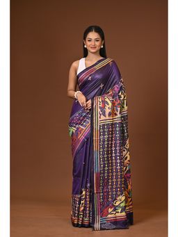 Ramshyam Collection - Purple Blended Silk Kantha Saree with Unstitched Blouse