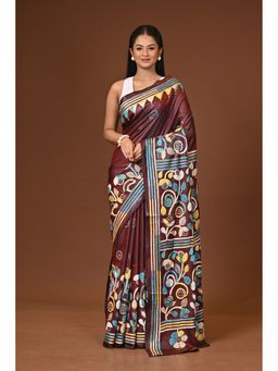 Ramshyam Collection - Brown Blended Silk Kantha Saree with Unstitched Blouse