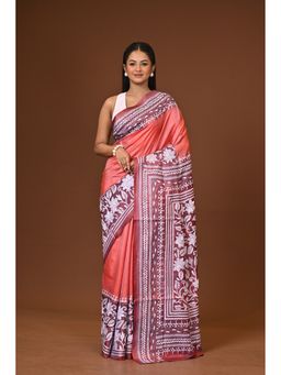 Ramshyam Collection - Peach Blended Silk Kantha Saree with Unstitched Blouse