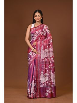 Ramshyam Collection - Magenta Blended Silk Kantha Saree with Unstitched Blouse