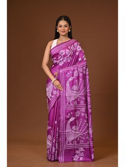 Ramshyam Collection - Purple Blended Silk Kantha Saree with Unstitched Blouse