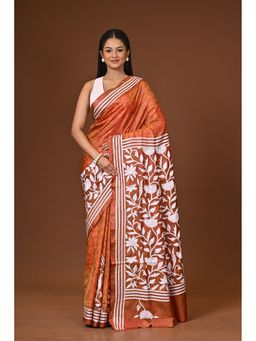 Ramshyam Collection - Brown Blended Silk Kantha Saree with Unstitched Blouse