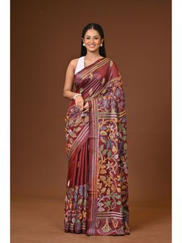 Ramshyam Collection - Brown Blended Silk Kantha Saree with Unstitched Blouse