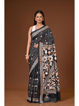 Ramshyam Collection - Black Blended Silk Kantha Saree with Unstitched Blouse