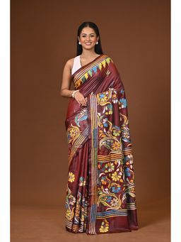 Ramshyam Collection - Brown Blended Silk Kantha Saree with Unstitched Blouse
