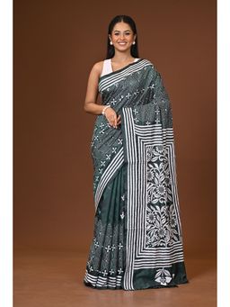 Ramshyam Collection - Green Blended Silk Kantha Saree with Unstitched Blouse