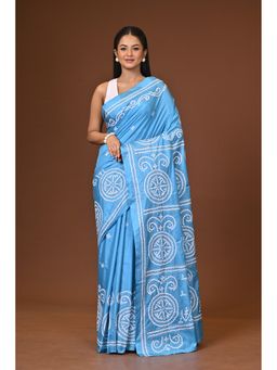 Ramshyam Collection - Blue Blended Silk Kantha Saree with Unstitched Blouse