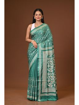 Ramshyam Collection - Green Blended Silk Kantha Saree with Unstitched Blouse
