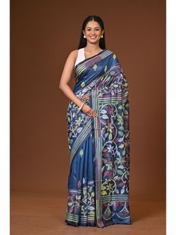 Ramshyam Collection - Blue Blended Silk Kantha Saree with Unstitched Blouse