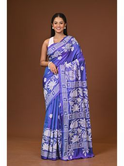Ramshyam Collection - Indigo Blended Silk Kantha Saree with Unstitched Blouse