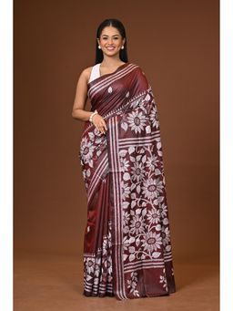 Ramshyam Collection - Brown Blended Silk Kantha Saree with Unstitched Blouse