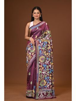 Ramshyam Collection - Burgundy Blended Silk Kantha Saree with Unstitched Blouse