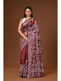 Ramshyam Collection - Brown Blended Silk Kantha Saree with Unstitched Blouse
