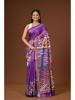 Ramshyam Collection - Purple Blended Silk Kantha Saree with Unstitched Blouse
