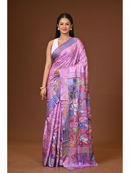 Ramshyam Collection - Pink Blended Silk Kantha Saree with Unstitched Blouse