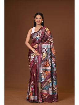 Ramshyam Collection - Brown Blended Silk Kantha Saree with Unstitched Blouse