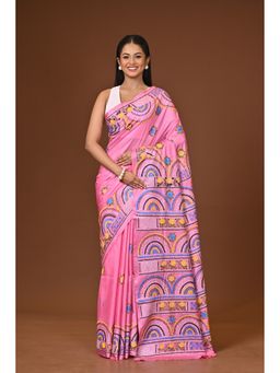 Ramshyam Collection - Pink Blended Silk Kantha Saree with Unstitched Blouse