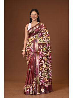 Ramshyam Collection - Brown Blended Silk Kantha Saree with Unstitched Blouse