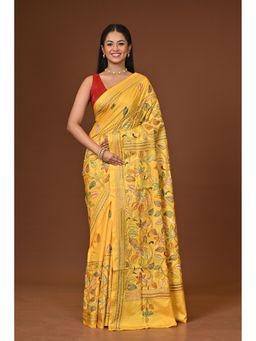 Ramshyam Collection - Yellow Blended Silk Kantha Saree with Unstitched Blouse