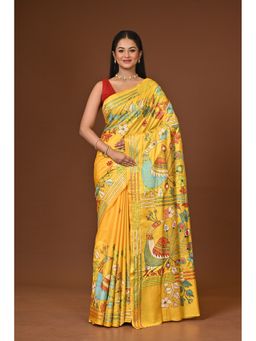 Ramshyam Collection - Yellow Blended Silk Kantha Saree with Unstitched Blouse