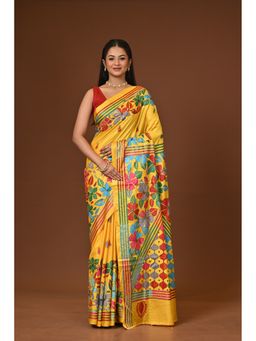 Ramshyam Collection - Yellow Blended Silk Kantha Saree with Unstitched Blouse