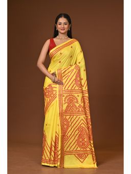 Ramshyam Collection - Yellow Blended Silk Kantha Saree with Unstitched Blouse