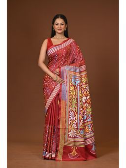 Ramshyam Collection - Maroon Blended Silk Kantha Saree with Unstitched Blouse