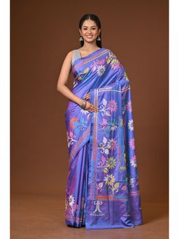 Ramshyam Collection - Purple Blended Silk Kantha Saree with Unstitched Blouse