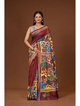 Ramshyam Collection - Brown Blended Silk Kantha Saree with Unstitched Blouse