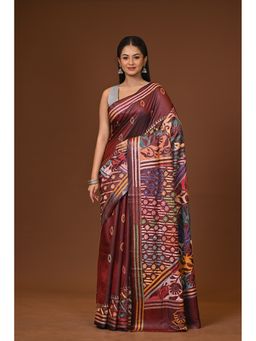 Ramshyam Collection - Brown Blended Silk Kantha Saree with Unstitched Blouse