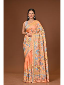 Ramshyam Collection - Orange Blended Silk Kantha Saree with Unstitched Blouse