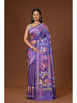 Ramshyam Collection - Purple Blended Silk Kantha Saree with Unstitched Blouse