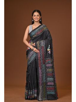 Ramshyam Collection - Black Blended Silk Kantha Saree with Unstitched Blouse
