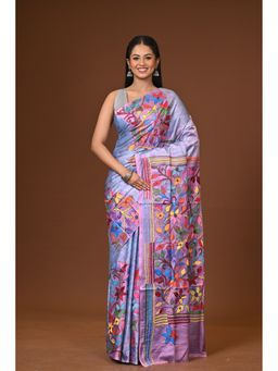 Ramshyam Collection - Purple Blended Silk Kantha Saree with Unstitched Blouse