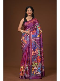 Ramshyam Collection - Purple Blended Silk Kantha Saree with Unstitched Blouse