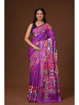 Ramshyam Collection - Purple Blended Silk Kantha Saree with Unstitched Blouse