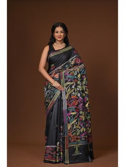 Ramshyam Collection - Black Blended Silk Kantha Saree with Unstitched Blouse