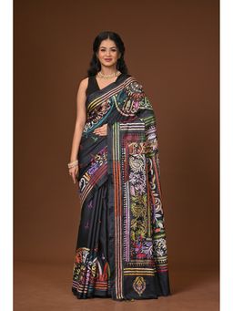 Ramshyam Collection - Black Blended Silk Kantha Saree with Unstitched Blouse