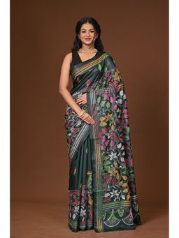 Ramshyam Collection - Green Blended Silk Kantha Saree with Unstitched Blouse